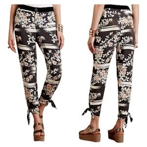 Elevenses Anthropologie Floral Tie Ankle Pants Size Small